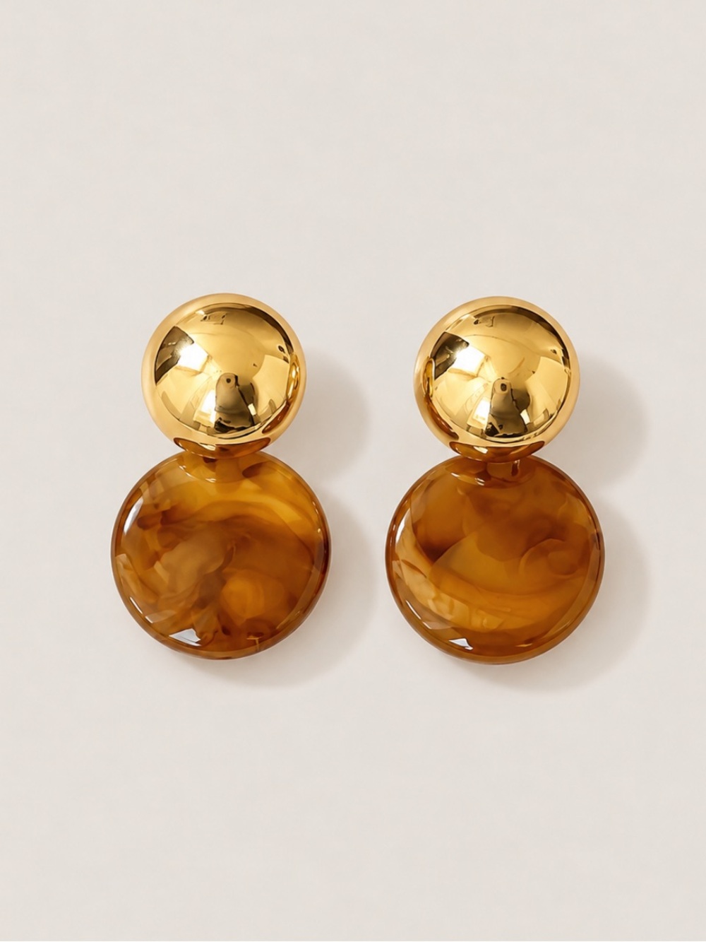 New! Amber Brown Gold Disk Coin Post Earrings NWOT